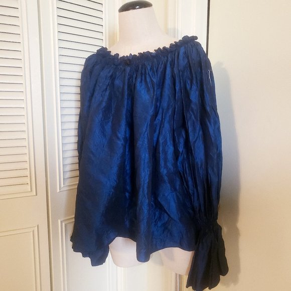 Iridescent Anna Konya Teal Peasant Blouse Medieval - Picture 2 of 7